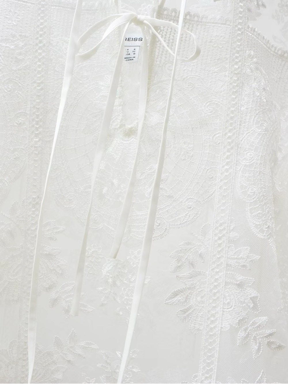 Reiss Ivory Demi Sheer Lace Tie-Neck Blouse, 2 4 6 8 - Picture 8 of 12